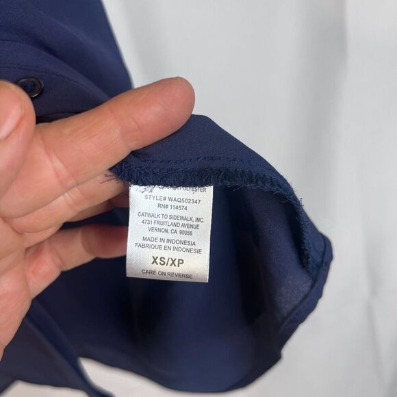 Pleione Navy Dressy Blouse Long Sleeve Cut Out Shoulder Button Front Size MD*** - Picture 8 of 10